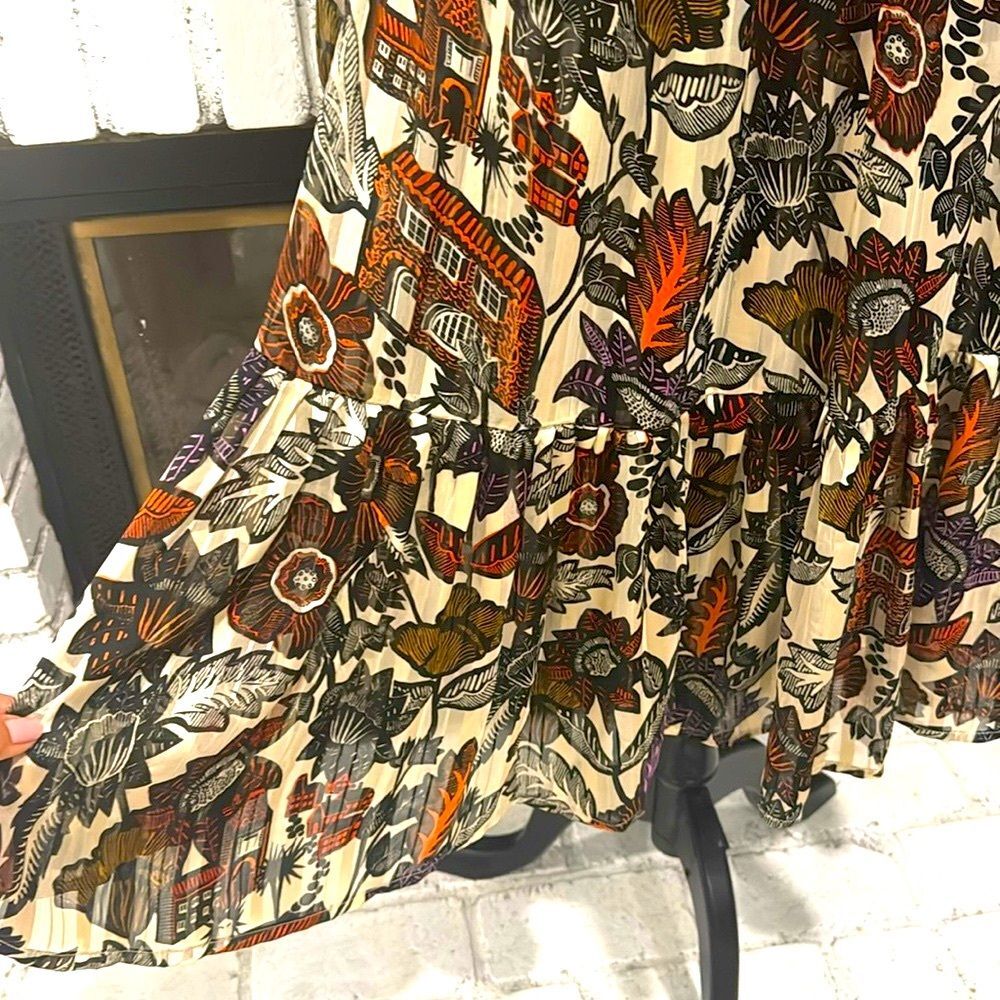 Scotch & Soda Dress Floral Front Tie Bow Midi Small Black Orange Ivory Boho - Picture 11 of 11